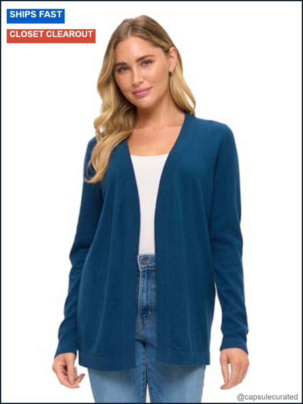 100% Cashmere Long Sleeve Front Drape Open Cardigan